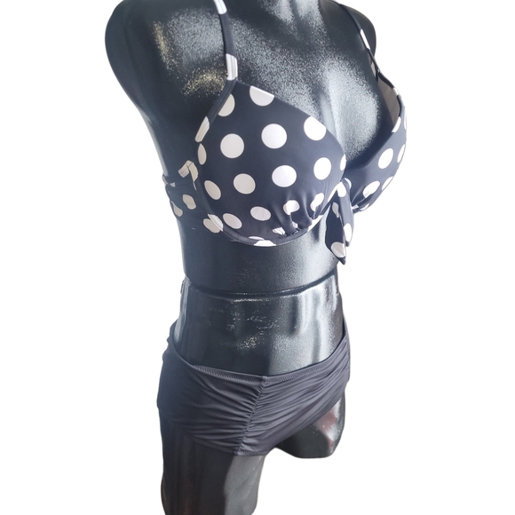 La Vie En Rose Black and White Polka Dot Bikini Set XL - Picture 2 of 3